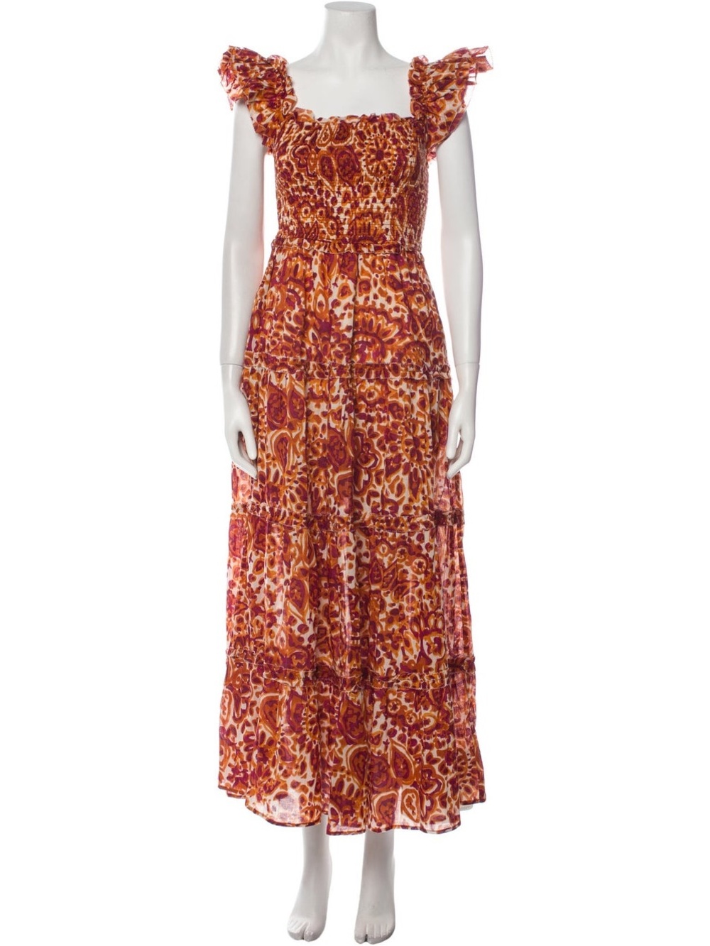 House of Harlow 1960 Rust Floral Ruffle-Shoulder Maxi Dress